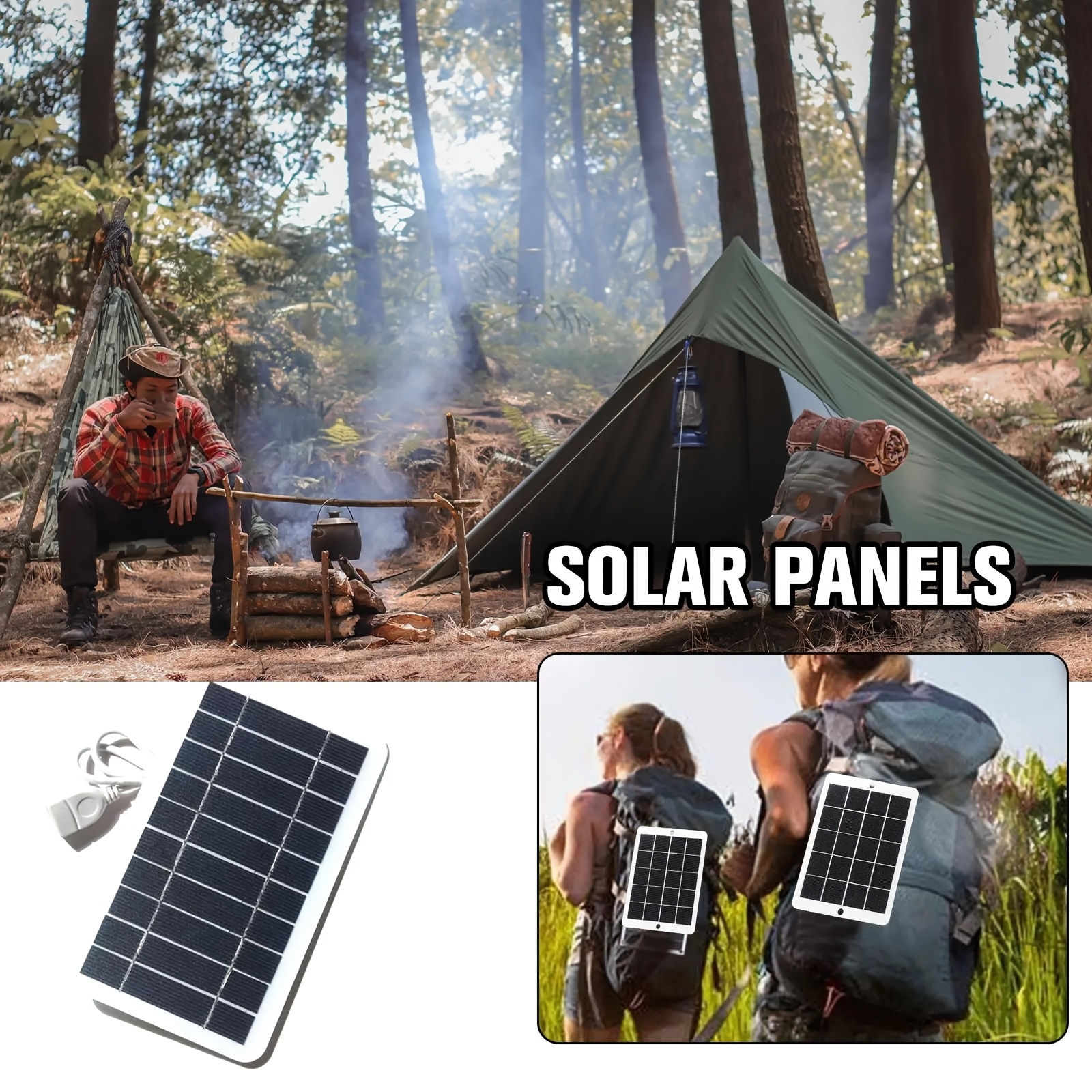 solar portable charging panel outdoor solar usb charger suitable for outdoor travel and camping mobile   phone charging bank flashlight fan Product details 1