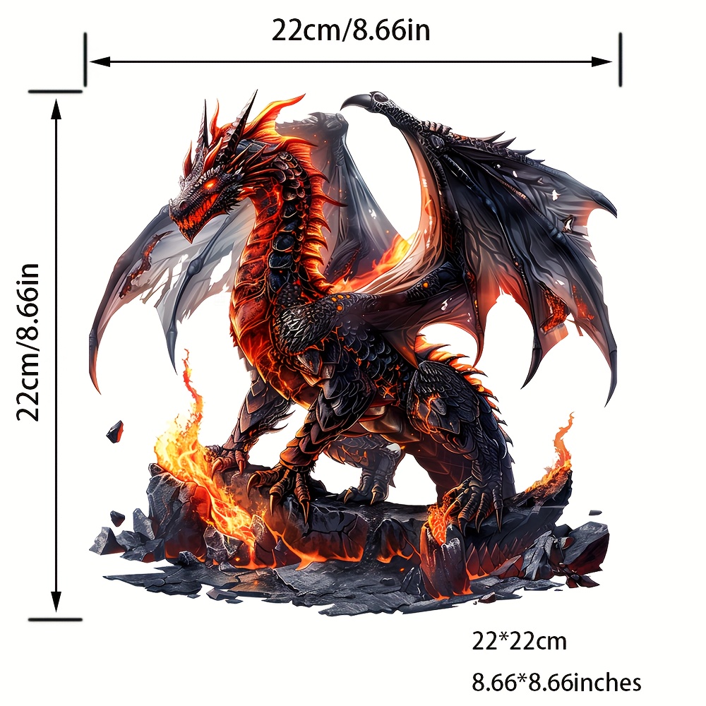 Body-red Dragon Standing On A Flaming Rock Pattern, Stylish Heat Transfer Vinyl Patch, Ironing Patch For T-shirts, Jeans, Coats, Backpacks, Hoodies, Hats, And More