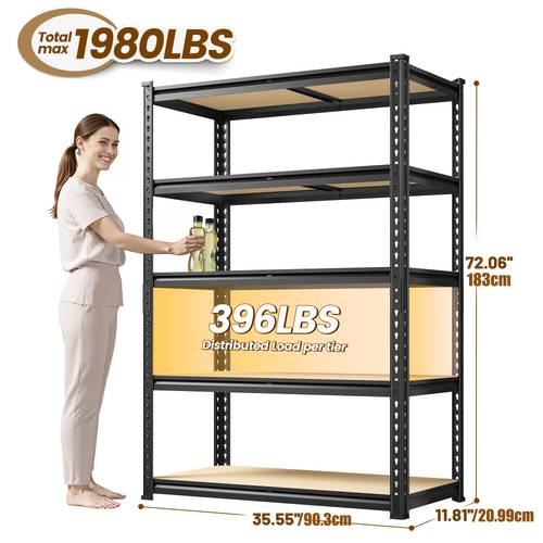 the adjustable multi size five tier heavy duty garage shelving unit with a hammer and gloves utility shelves