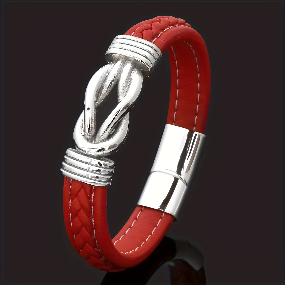 TEMU Woven Leather Rope Wrap Special Style Classic Men's Leather Bracelet Double-layer, Alloy Pendant Material