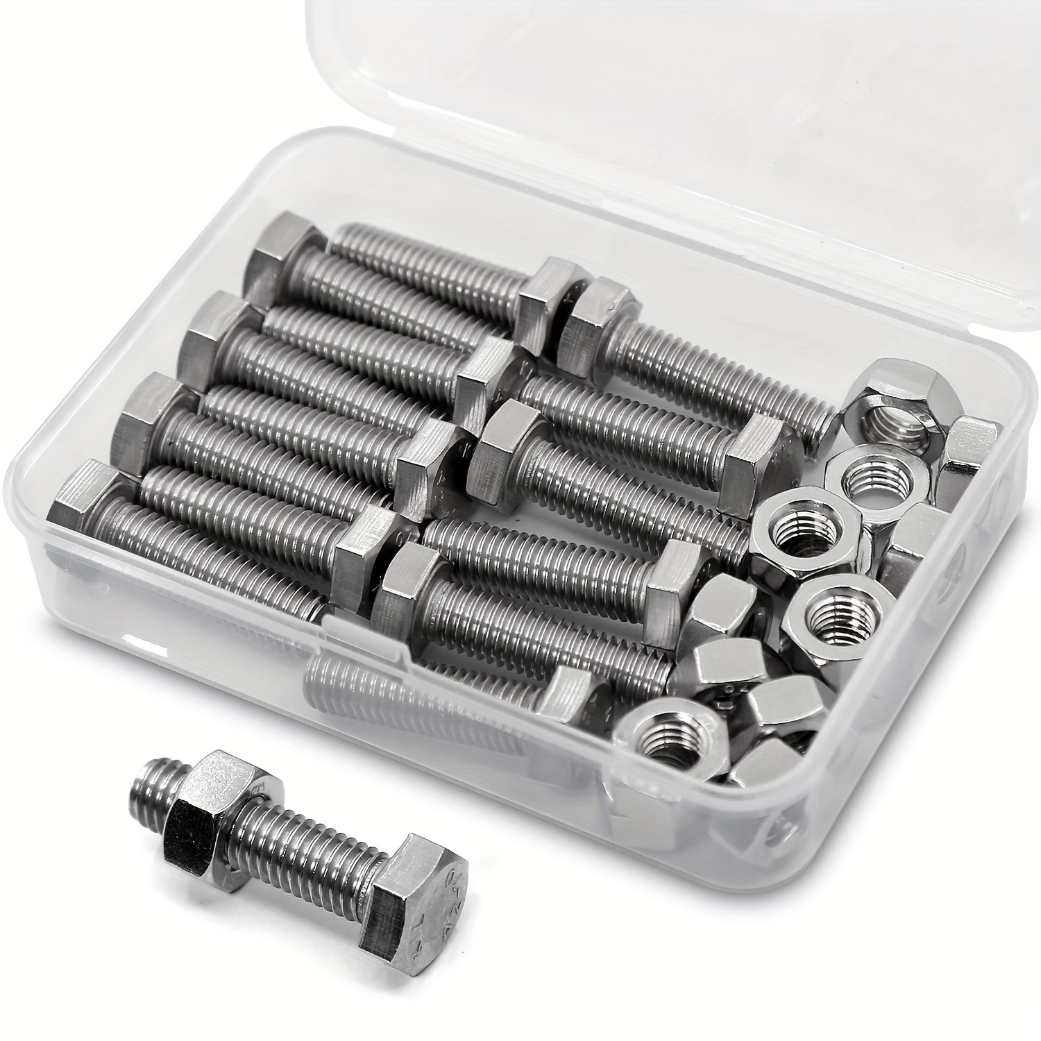 

10/15sets M8-1.25 X 20-70mm Hex Head Bolts And Nuts Set, 304 Stainless Steel, Full Thread, Bright Finish, Machine Thread