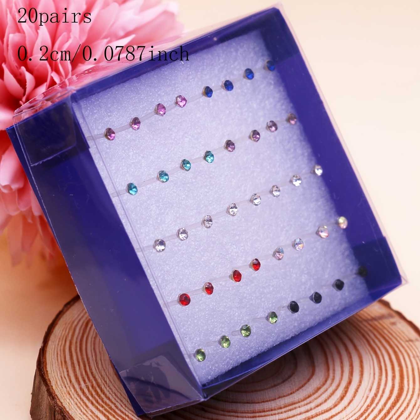 TEMU Random Mixed Color Rhinestone Plastic Stud Earrings, 20 Pairs