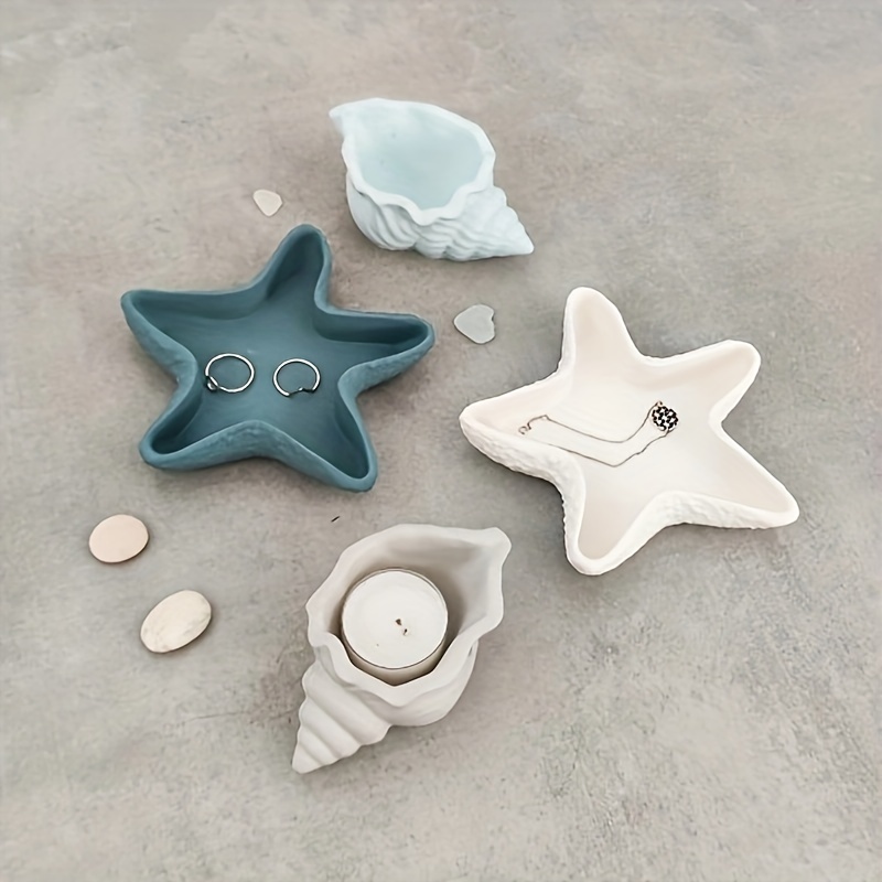 

2 Pieces Set Of Silicone Molds - Starfish And Seashell Storage Bowls, Perfect For Concrete, Epoxy Resin, Or Diy Crafts