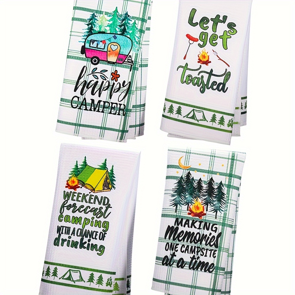 

4pcs, Hand Towels, Camping Theme Decorative Dish Towels, Camper Kitchen Decor, Gifts For Campers, Accessories For Camping And , Cleaning Stuff