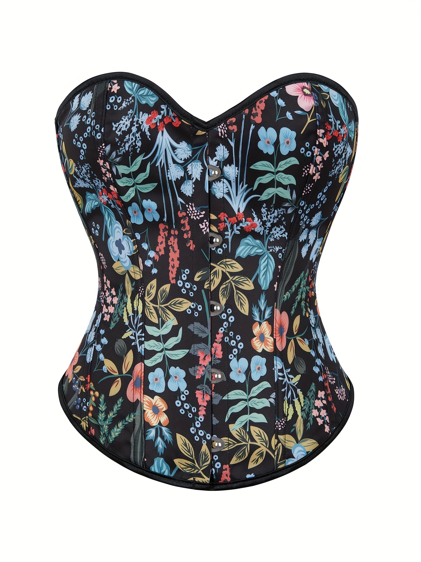 womens vintage floral print corset bustier strapless waist cincher boned bodice with ribbon lace up back for party fashion