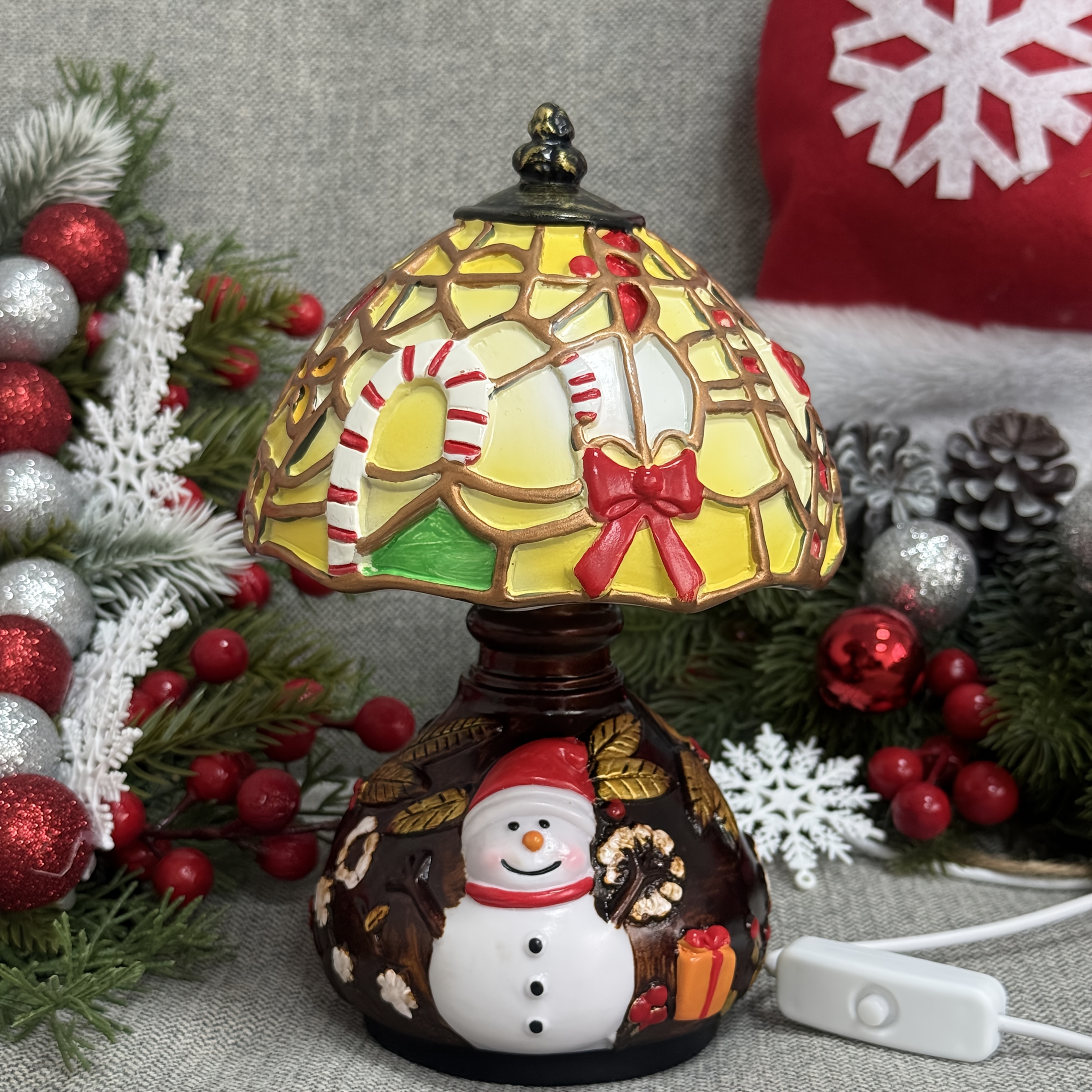 TEMU Christmas Stained Resin Decorative Small Night Light, Usb-powered Night Light, With Snowman, Candy Cane, And Bow Patterns, Warm Ambient Light