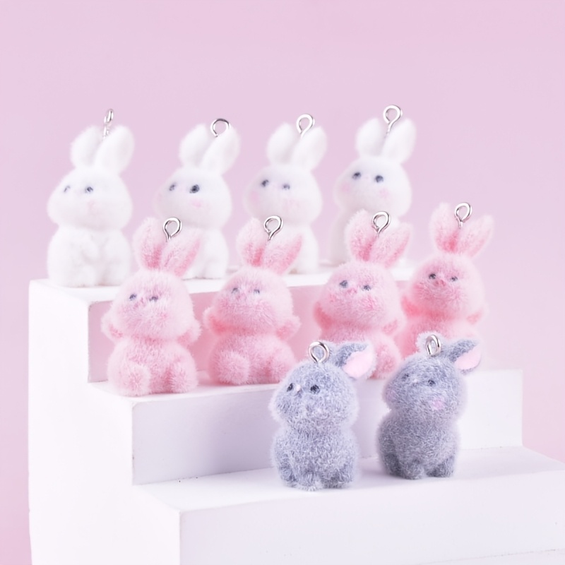 10pcs 3d Plush Rabbit Resin Charms For , Earrings, Necklace Accessories