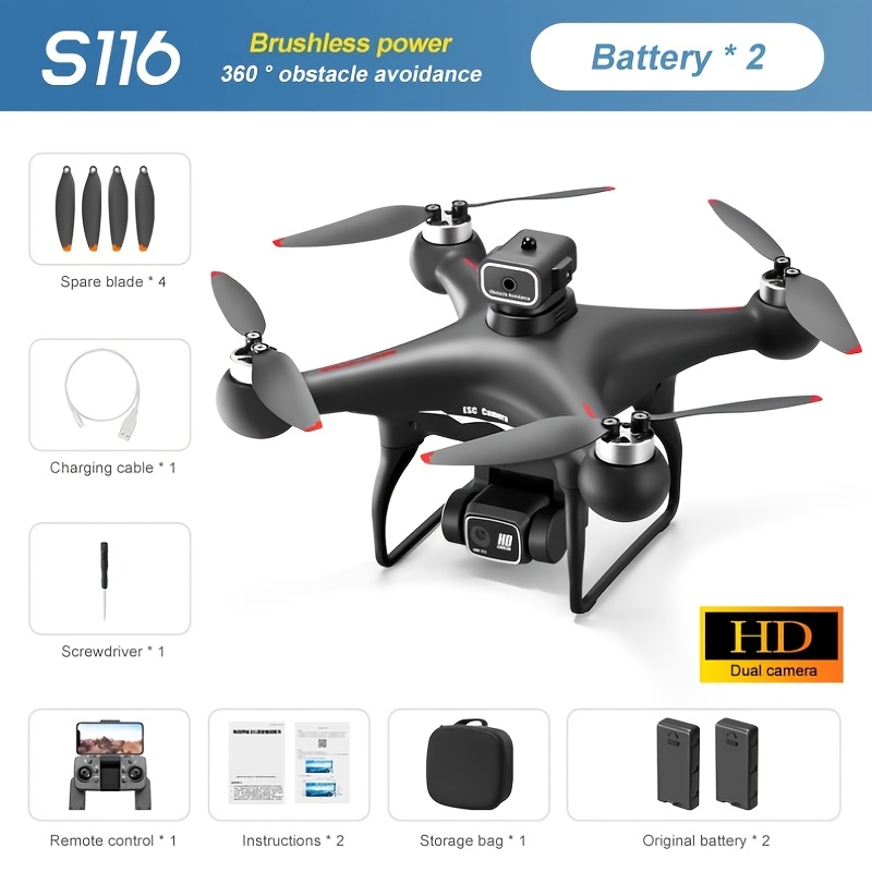S116 MAX Brushless Optical Flow Drone with Dual Cameras, Headless Mode, 360° Obstacle Avoidance, WIFI FPV, Phone App Control And 4-Side Obstacle Avoidance for Effortless Aerial Photography for Halloween & Christmas Gifts