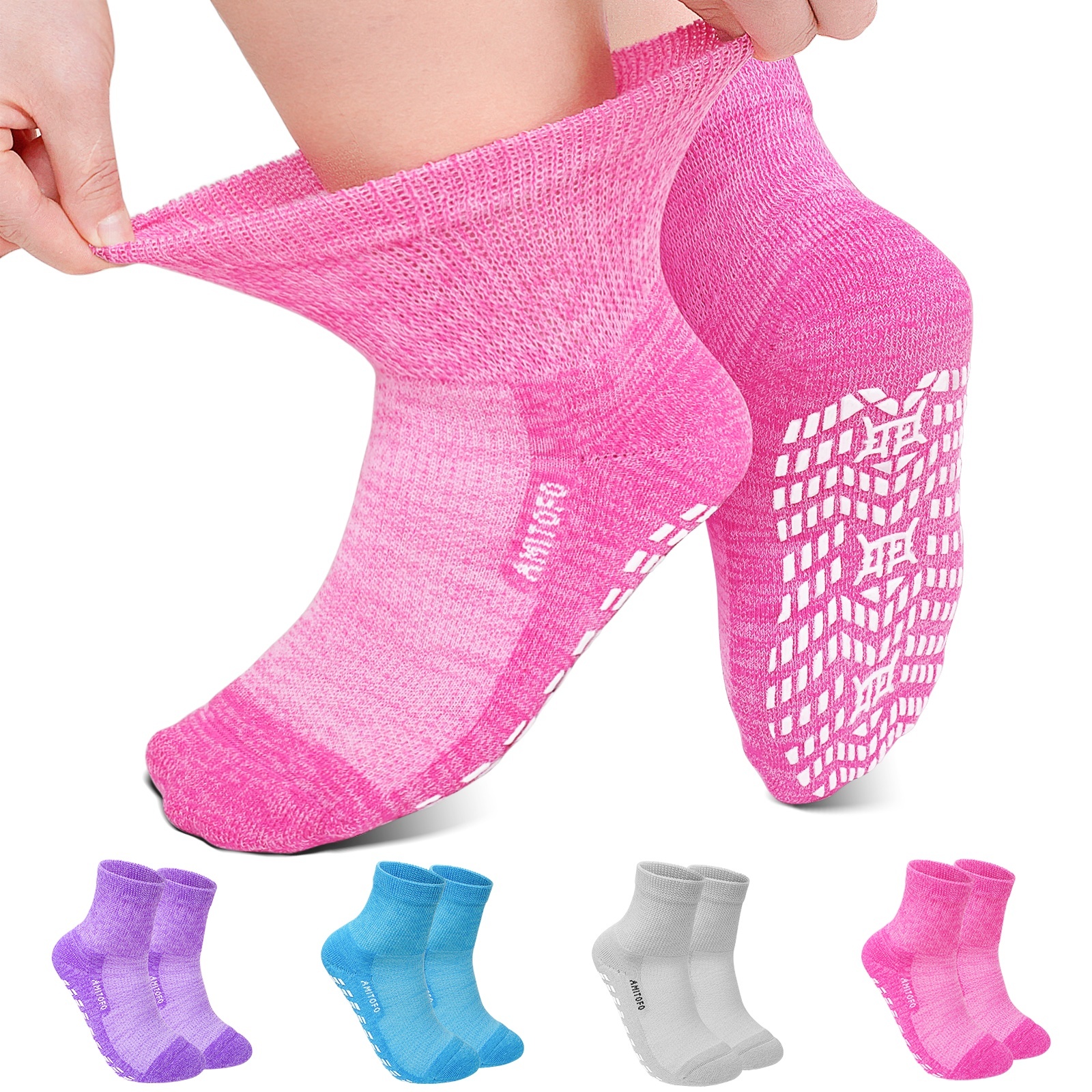 Image of 4 Pairs Of Colorful Bamboo Fiber Non-slip Socks With , Unisex, Loose Top, Non-binding Feet, Suitable For People With , Middle-aged And Elderly People
