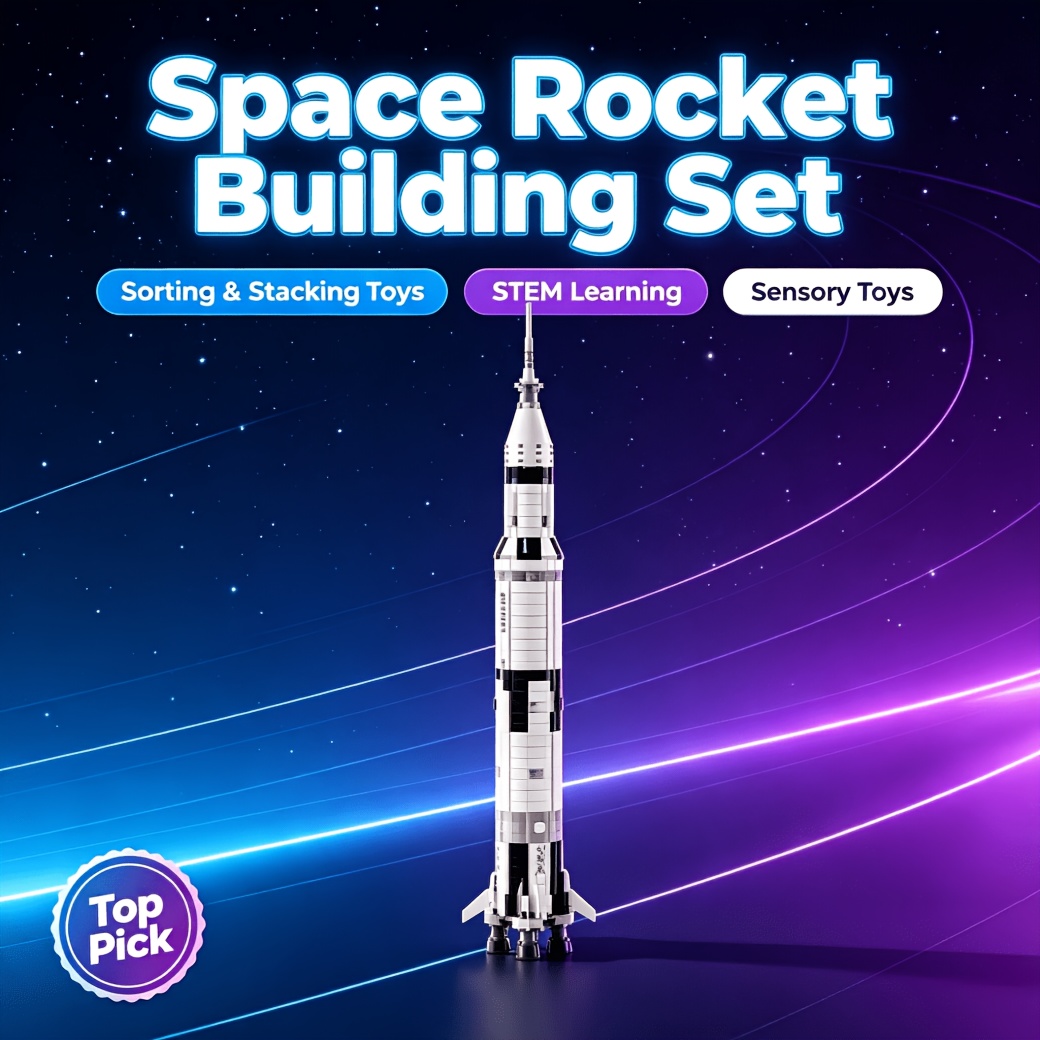 White and Black Color-Block Rocket Assembly Blocks