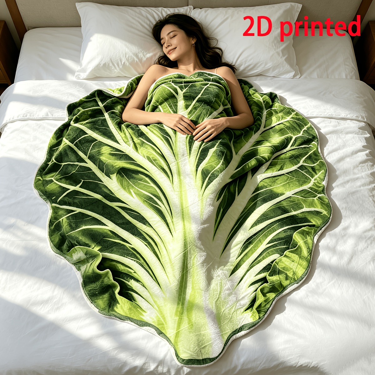 TEMU 1pc 2d Printed Creative Cabbage-shaped Flannel Blanket, Simulated Vegetable , Office Sofa Cover Blanket, Home Decor Blanket, Soft And