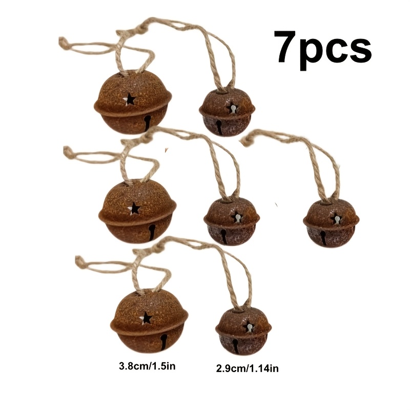 TEMU 7-delige set vintage roestige kerst ezelenslee trekgeluidjes met hennep touw, kerstversiering om op te hangen, geschikt voor cadeauverpakking,