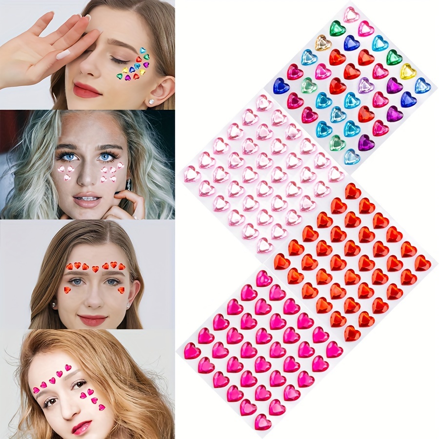 

3d Heart Stickers - Sparkling Glitter Face & For Valentine’s Day, Weddings, Y2k Festivals, And Parties - Heart-shaped Makeup Decoration, Heart Stickers