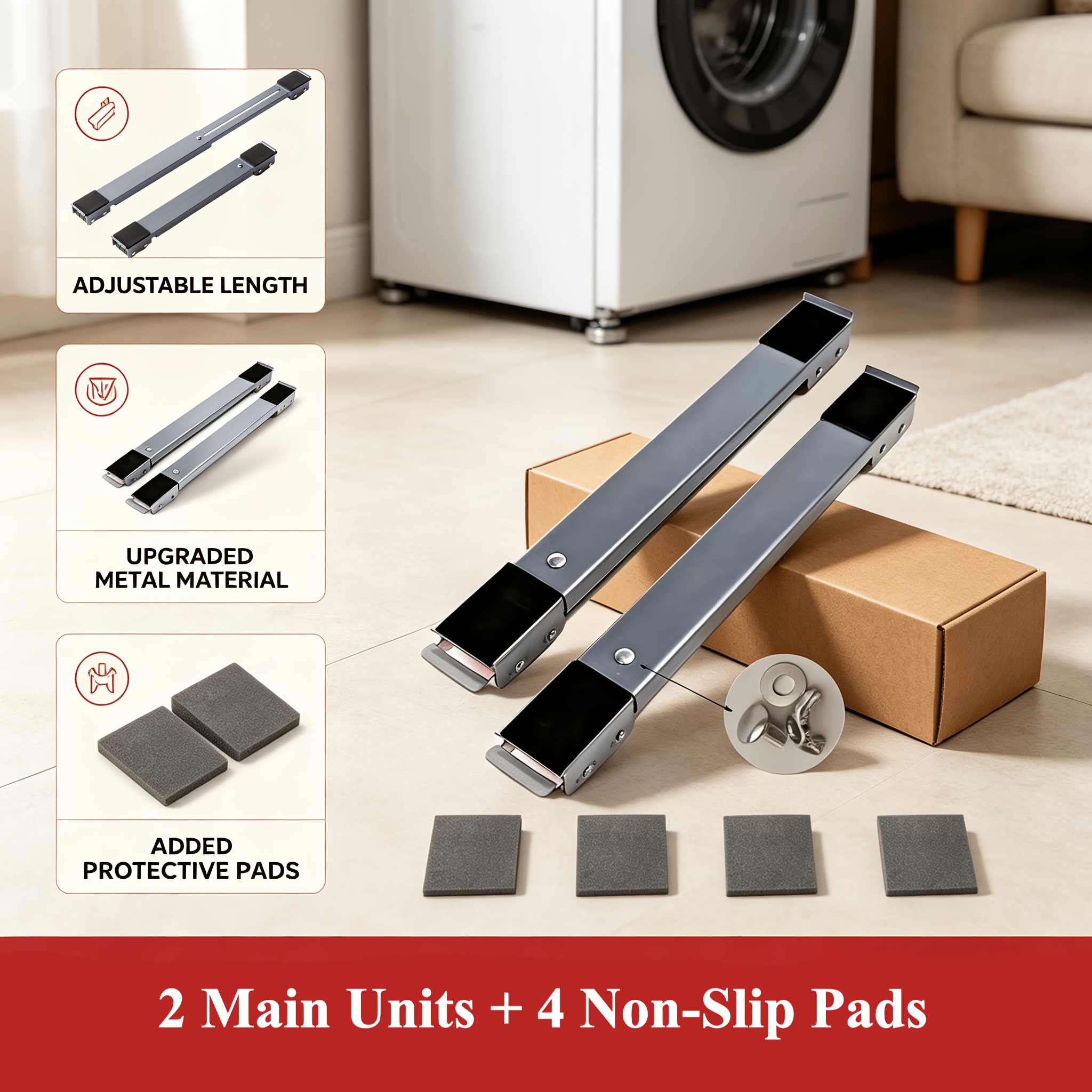 TEMU 2-pack Heavy Duty Adjustable With Wheels, Anti-slip Pad And Stable Load-bearing Design, Metal Frame For Refrigerator, Washer, Freezer,