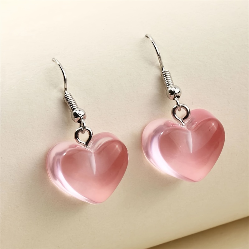 TEMU Pendientes colgantes de rosa para mujer, pendientes con colgante de translúcido tipo gelatina (con ganchos plateados), lindo regalo de joyería