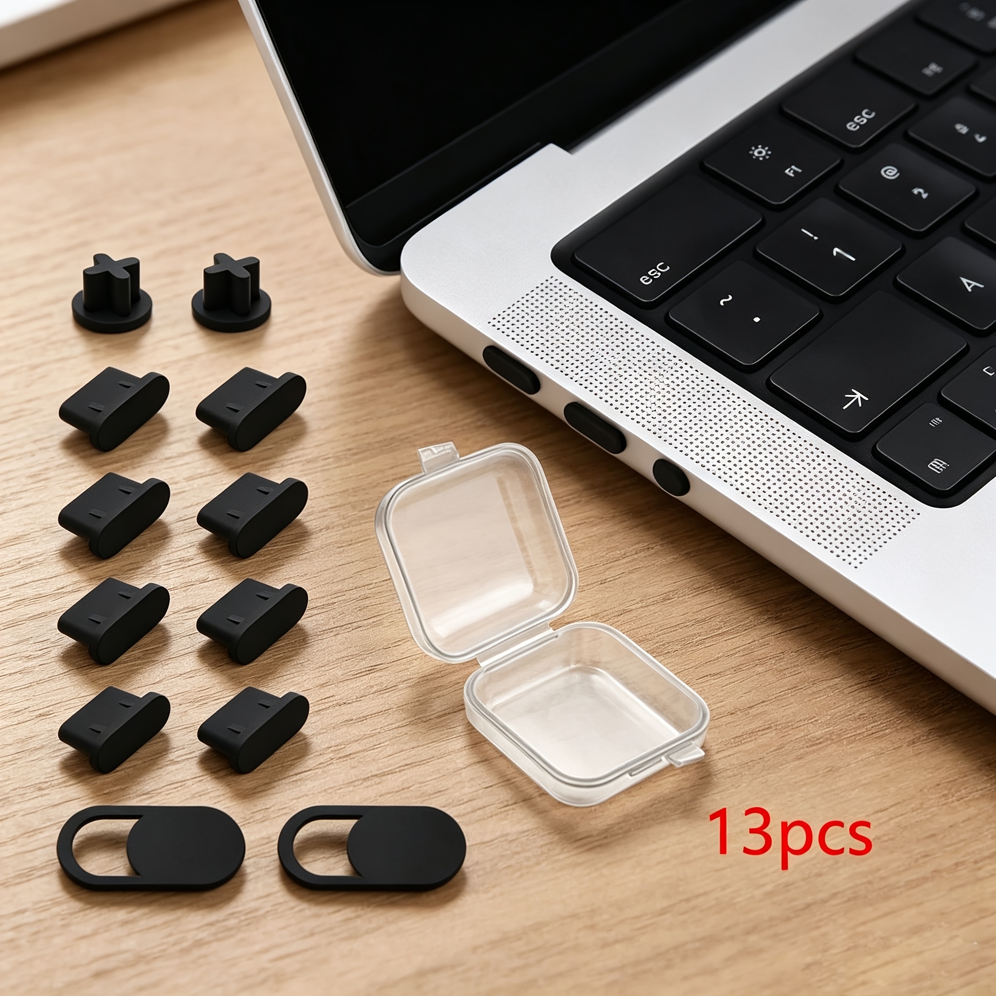 TEMU Juego de 13 piezas de tapones y cubiertas de protección contra el polvo para portátil, compatible con puerto Tipo-C, conector de auriculares de