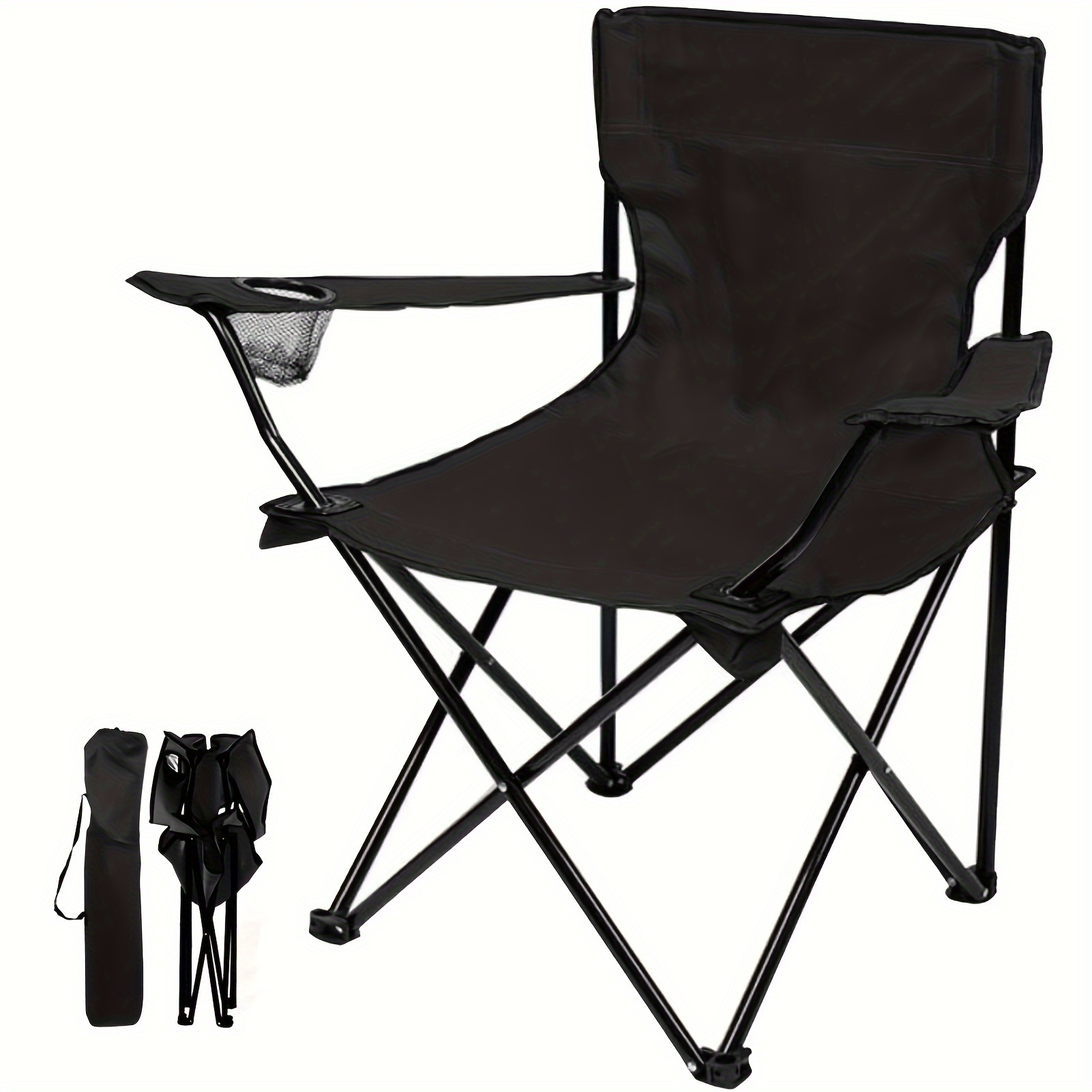 Outsunny Lightweight Camping Folding Chair Portable Fishing Seat w/ Carry  Bag, Cup Holder & Side Table for Travel, Beach, Picnic, Hiking, Black &  Yellow Bag