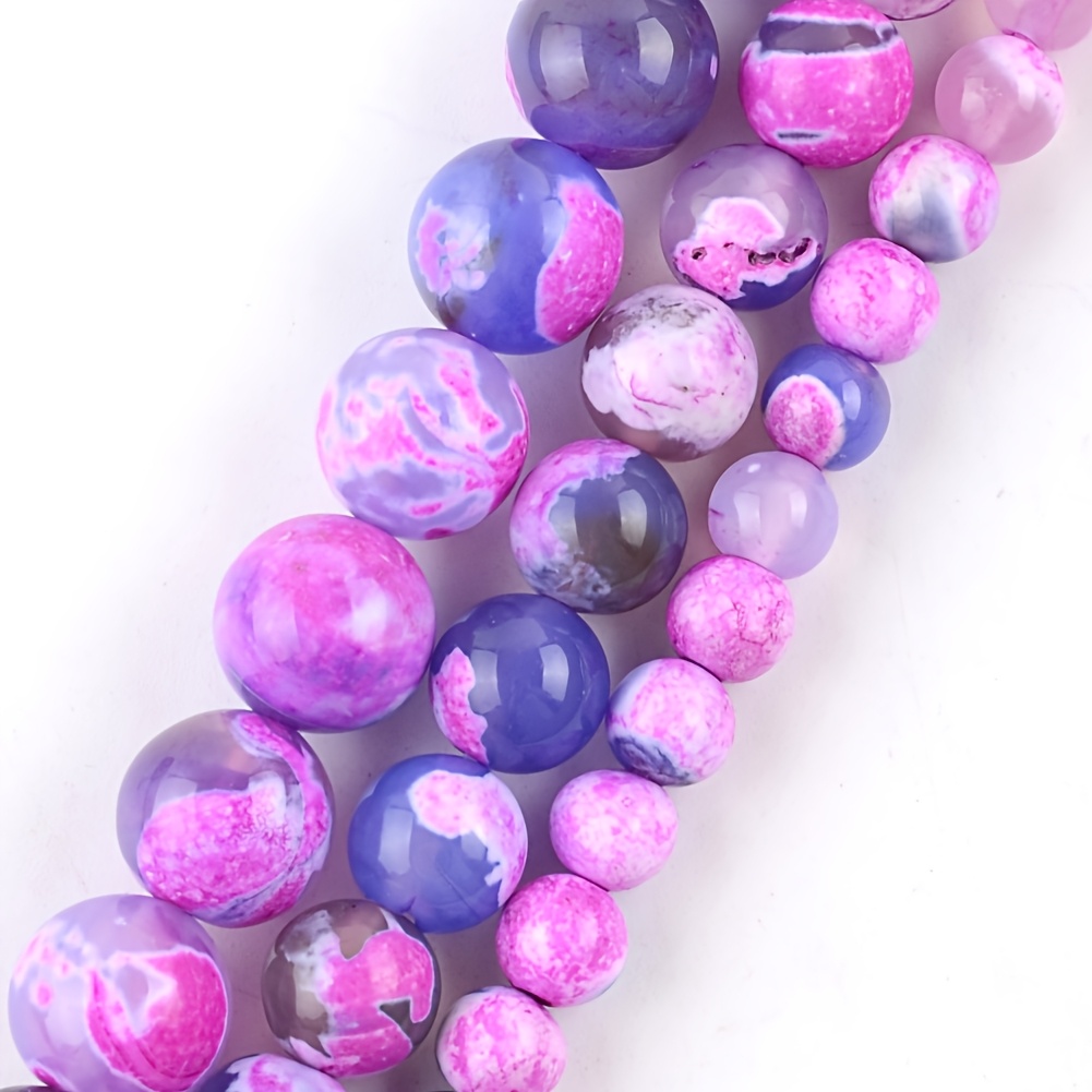 

Perles d'Agate de Feu Bleu Fuchsia Lomuine, Rondes de 6mm-10mm pour la Fabrication de Bijoux DIY - pour Bracelets &