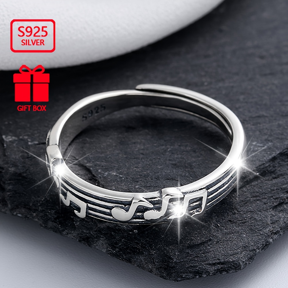 

1pc S925 Sterling Silver Musical Note Five-line Music Notation Ring Minimalist Elegant Romantic Style Ladies Index Finger Ring Suitable For Daily Wear 2.21g/0.08oz