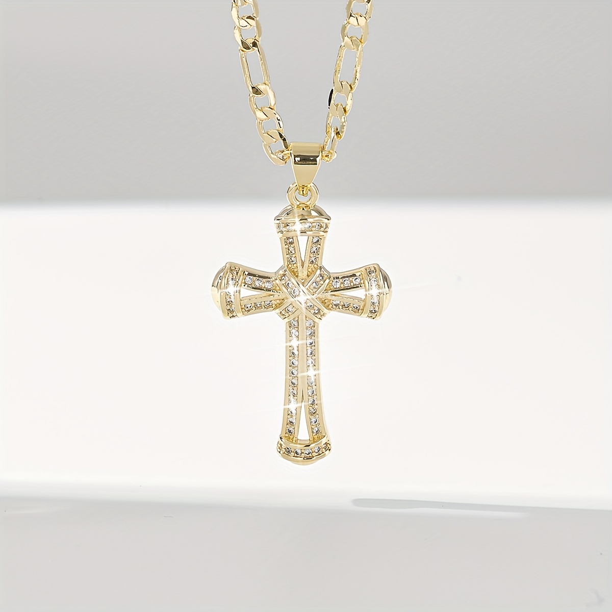 Image of 1pc Fashionable Cross Pendant Necklace, 14k Gold Plated With, Everyday And Special Occasion Jewelry, Religious Symbol Jewelry