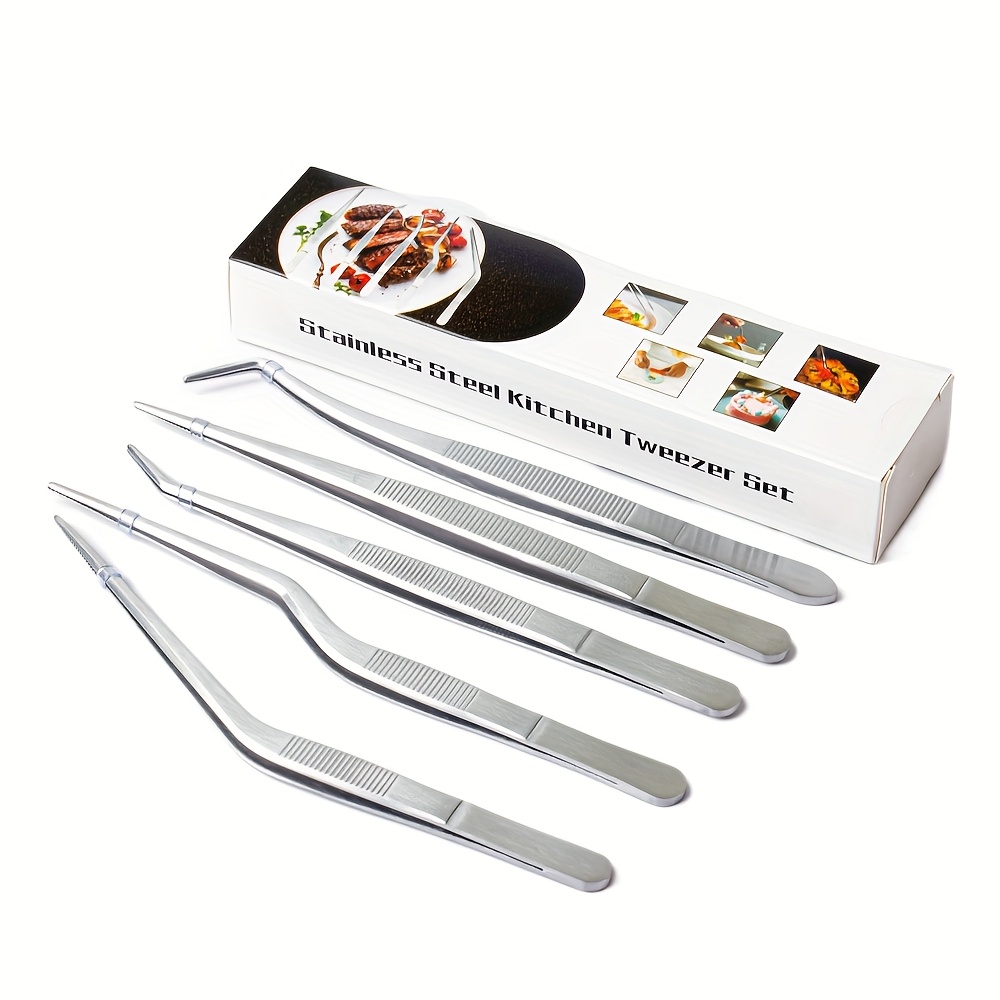 TEMU 5pcs Cooking Tongs Stainless Steel Tongs Stainless Steel Food Tongs Stainless Steel Barbecue Tongs Plating Tongs Barbecue Tongs Chef Tweezers