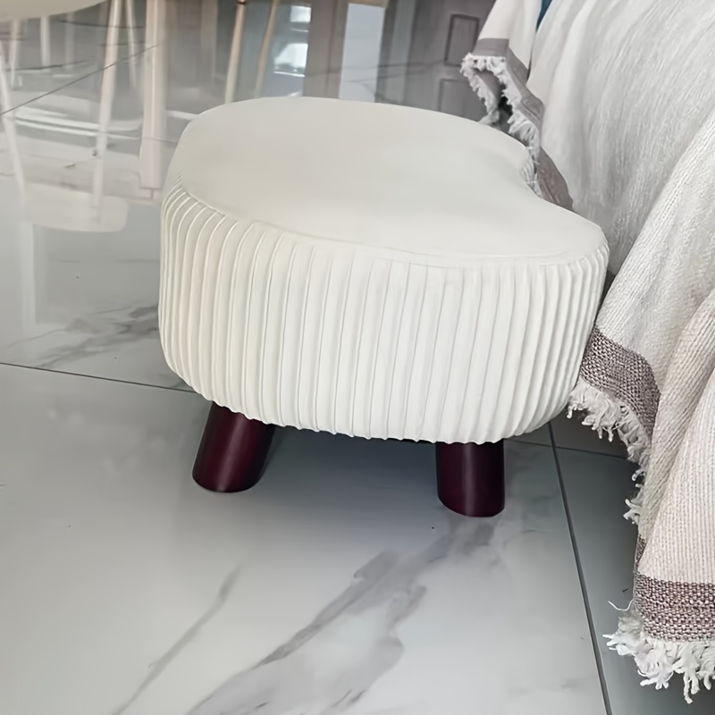 chic   polyester covered wooden footstool versatile shoe changing stool for living room bedroom details 11