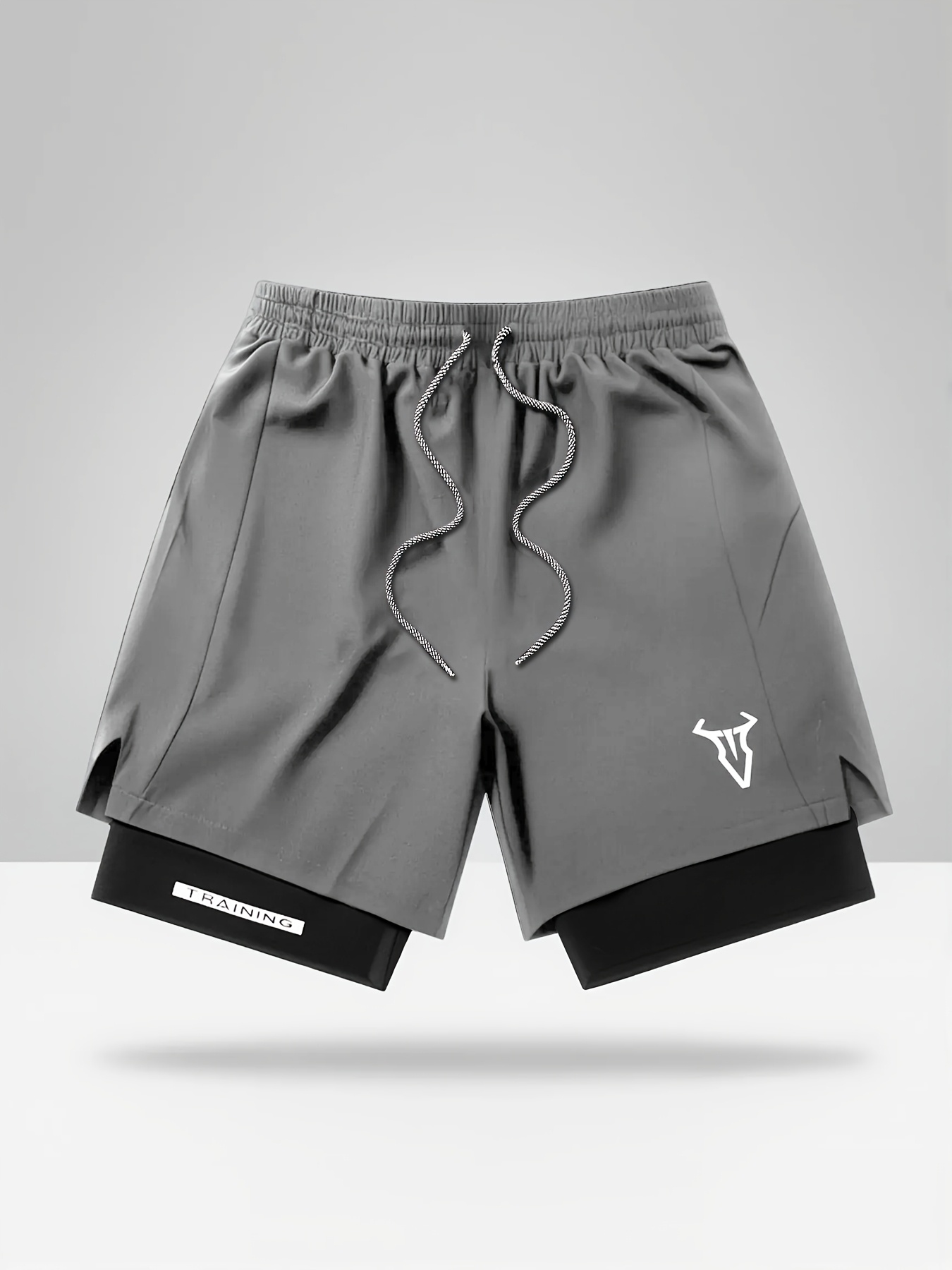 Men's Geometric Athletic Shorts with Side Pockets, Elastic Waistband, Lightweight Stretch Fabric for Running & Casual Wear - Compression Shorts | Gray, Running Shorts | Stylish Sports Shorts | Comfortable Fit