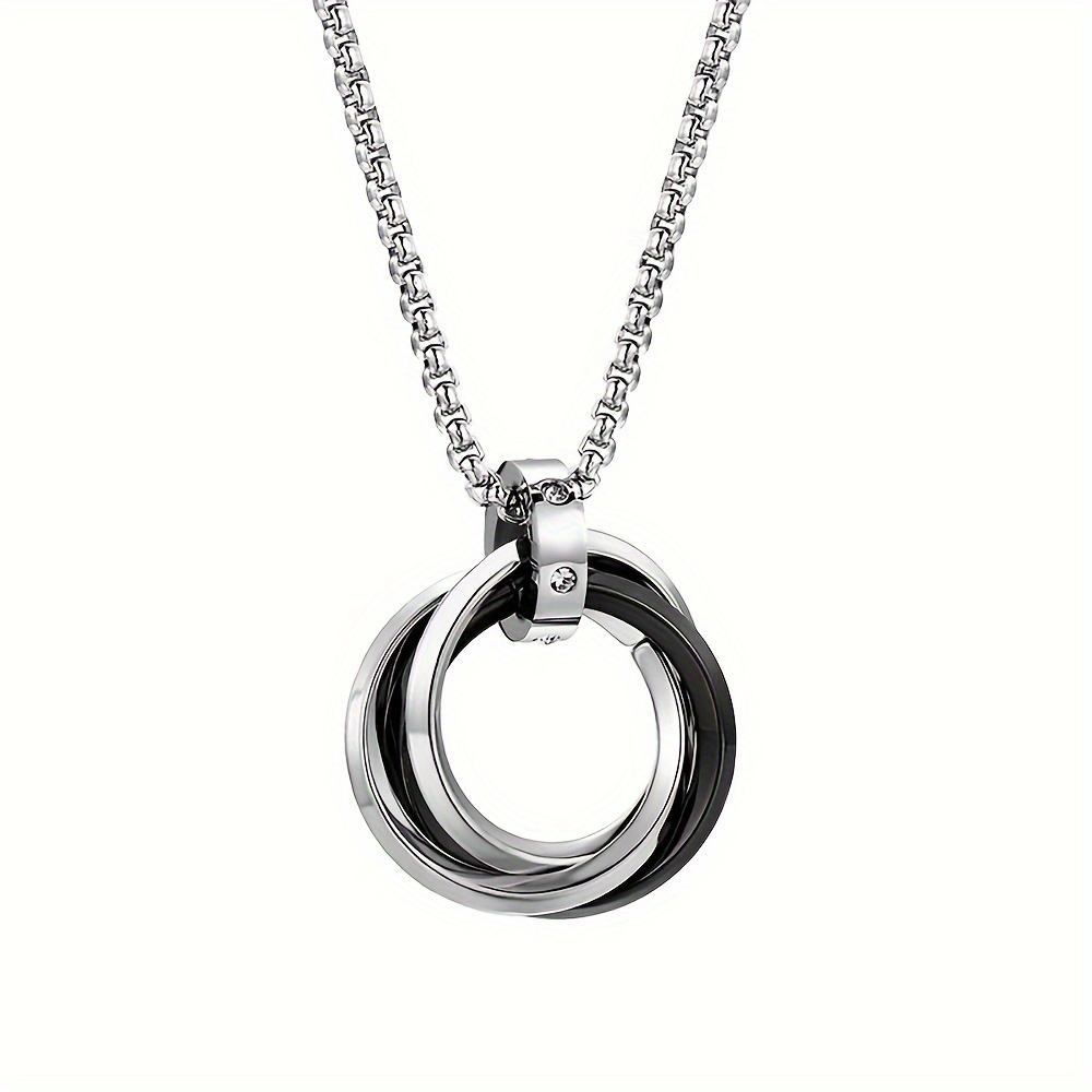 TEMU A Creative Pendant Necklace Stainless Steel Chain Men's Silvery Necklace Titanium Stainless Steel Casual Couple Necklace Suitable For Unisex