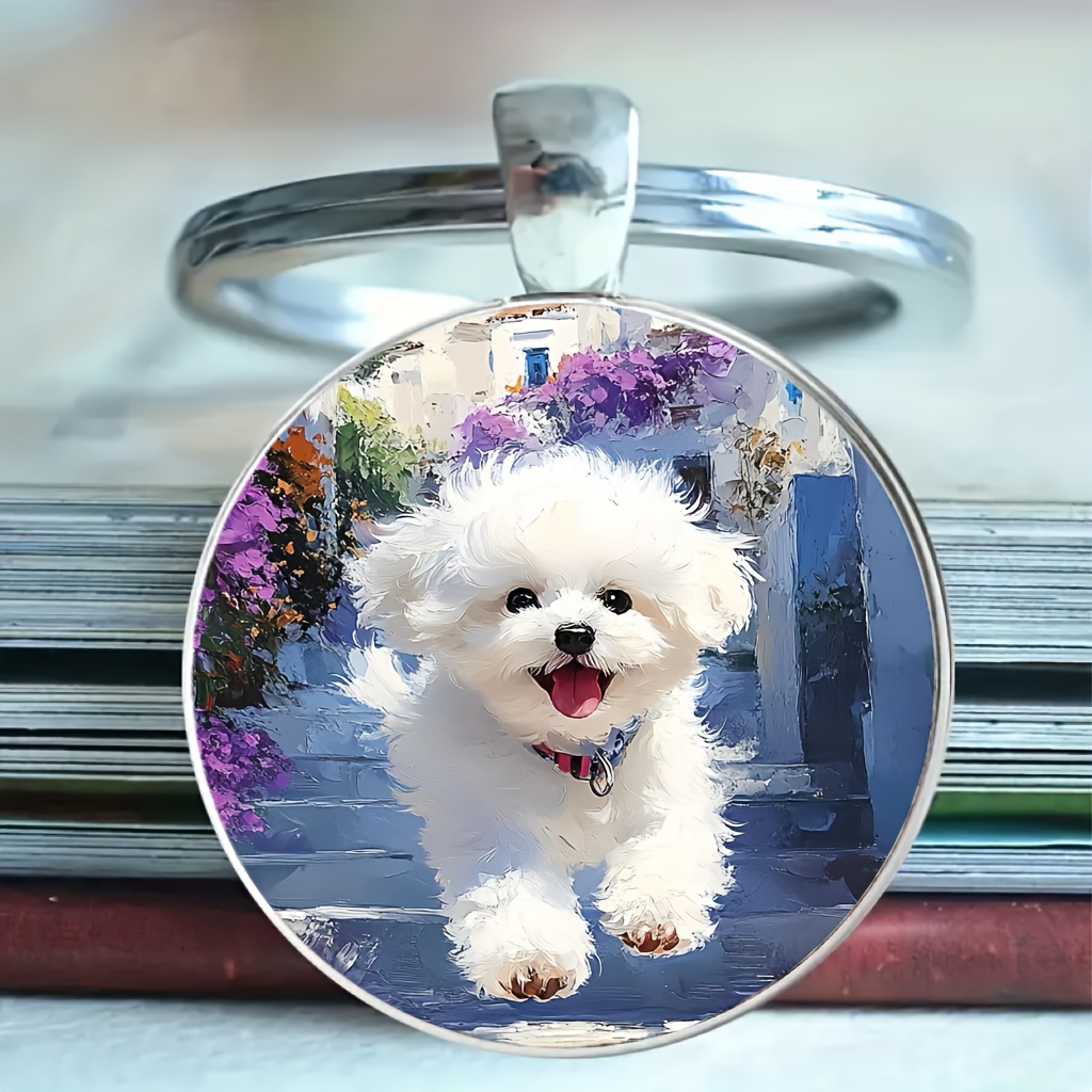 

1pc Cartoon Dog Running Design Alloy Round Keychain, Cute Animal Theme Ladies Key Ring With Ring , Decorative Single Piece For Backpack, Ideal Gift For Dog Lovers, Party Favors