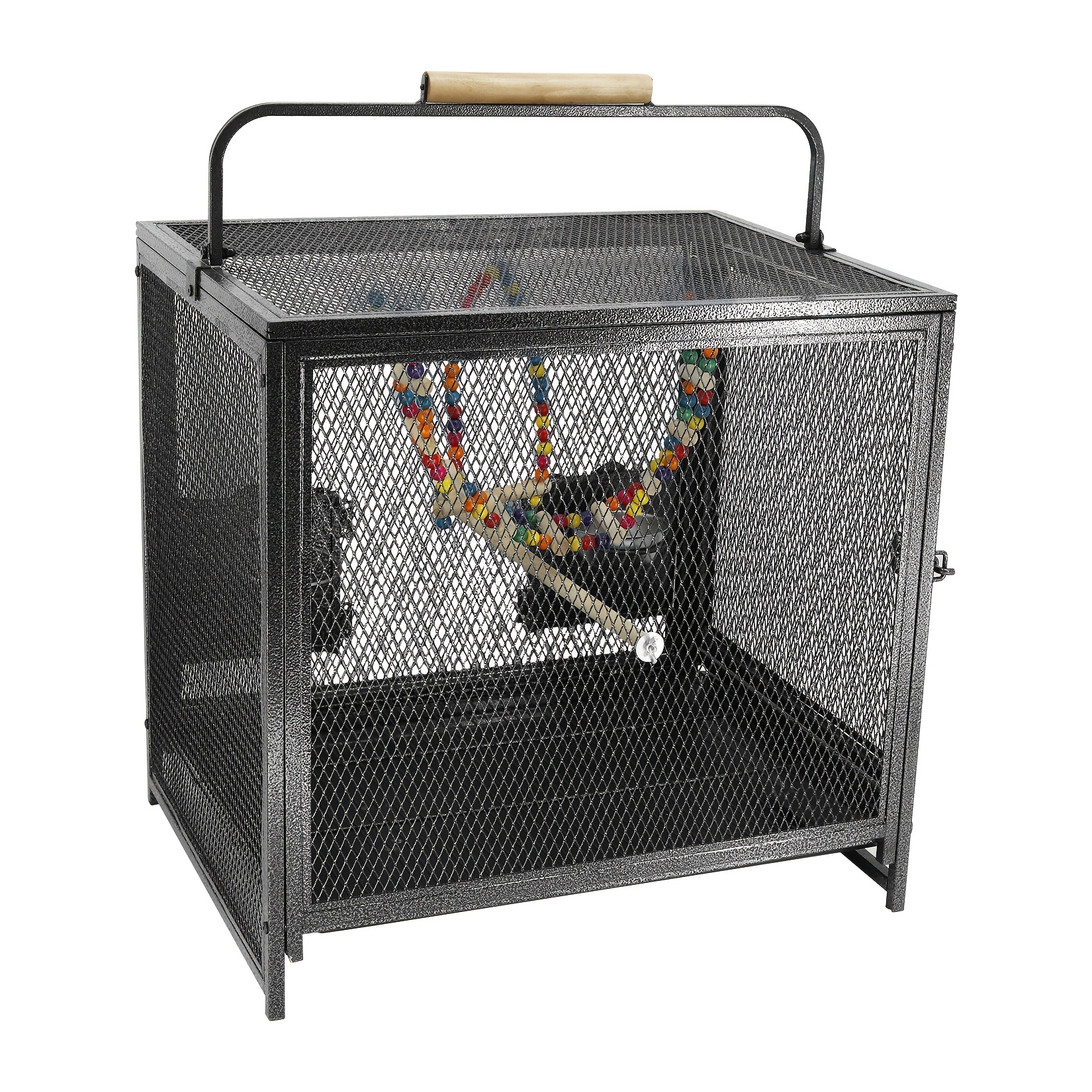 Image of 1 Large Metal Bird Cage Designed For Parrots, Conures, Lovebirds, Cockatiels, And Budgies - A , Portable Black-painted Flight Cage That Includes A Hammock Swing Toy And Perch Stand For Indoor Birds