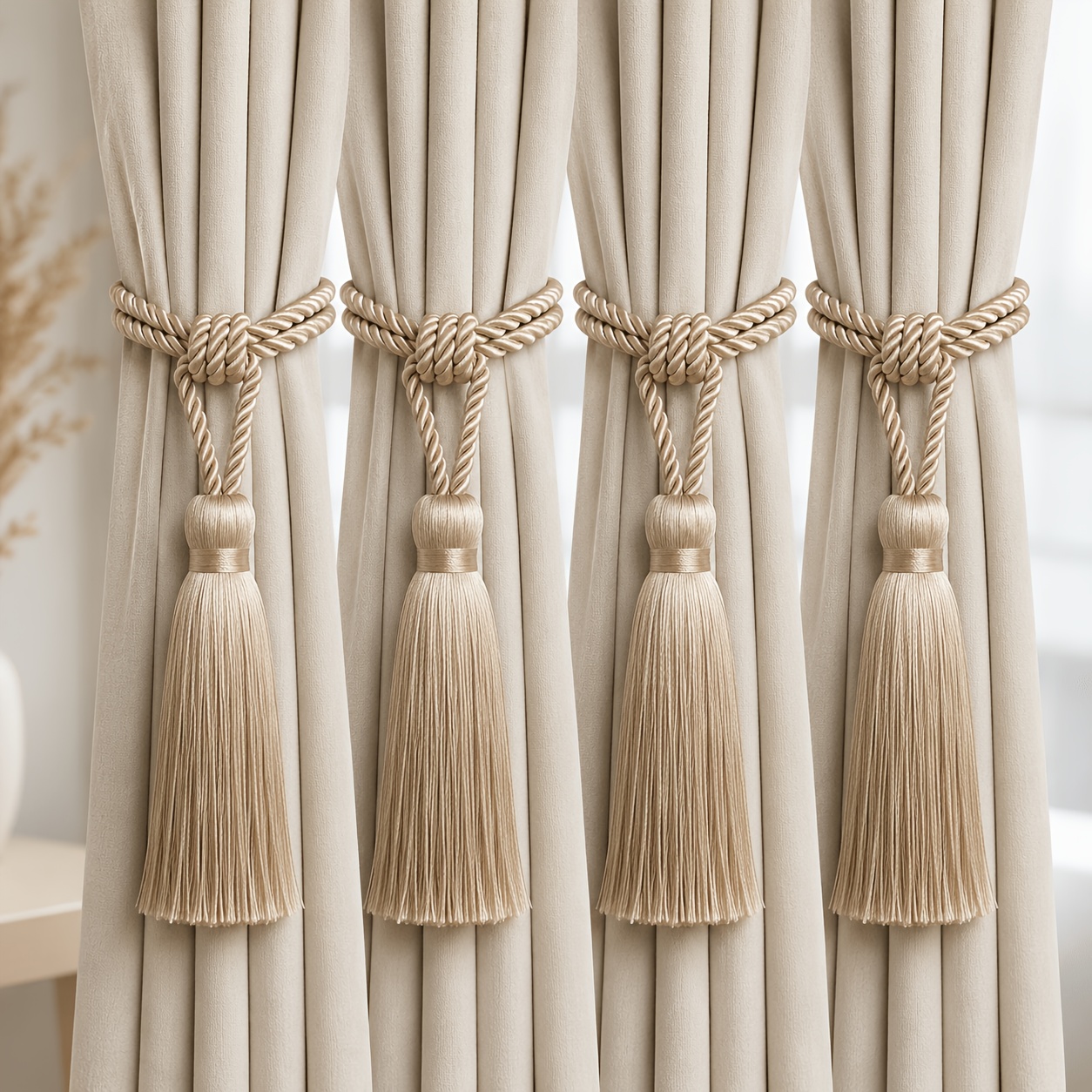 TEMU 4 pezzi di cinturini per tende a nastro con nappe in , design a intrecciata facile e atmosferico, nappe lisce con un' sospeso, facili da legare,