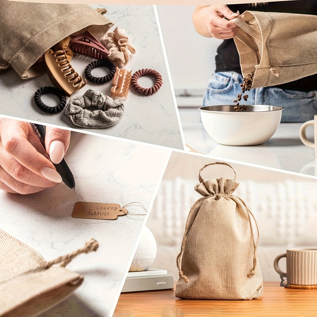 3pcs Burlap Bags with Drawstring, Multipurpose Party Decorations