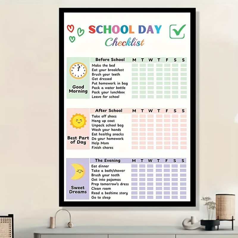 TEMU 2d Flat, 1pc Large School Day Checklist Poster - Weekly Planner & Daily Routine Chart With Morning/afternoon/evening Tasks, Monday-sunday
