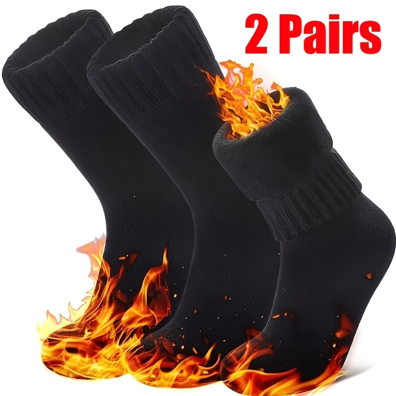 TEMU Lot de 2 paires de chaussettes thermiques doublées pour homme, chaussettes épaissies brossées pour la par temps froid, chaussettes de randonnée,
