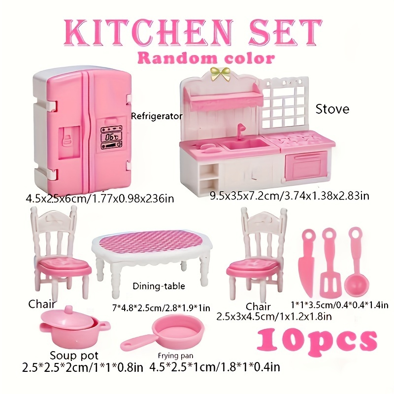 Image of 4/7/10/11pcs Set - Pink Mini Educational Toys - Partial Random Color Matching - Realistic Miniature Kitchen, Bathroom, Living Room, Bedroom - Birthday, Holiday, Party, Christmas Gift