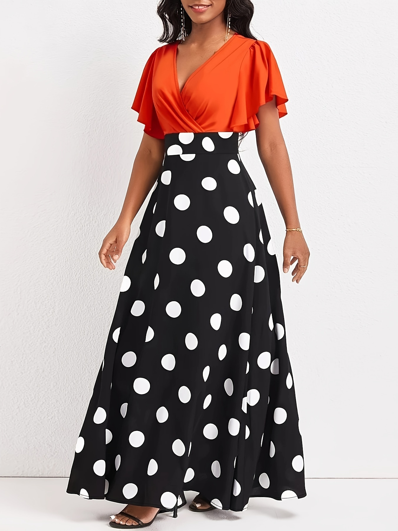 Plus Size Polka Dot Print Dress Casual Surplice Neck Short - Temu Australia