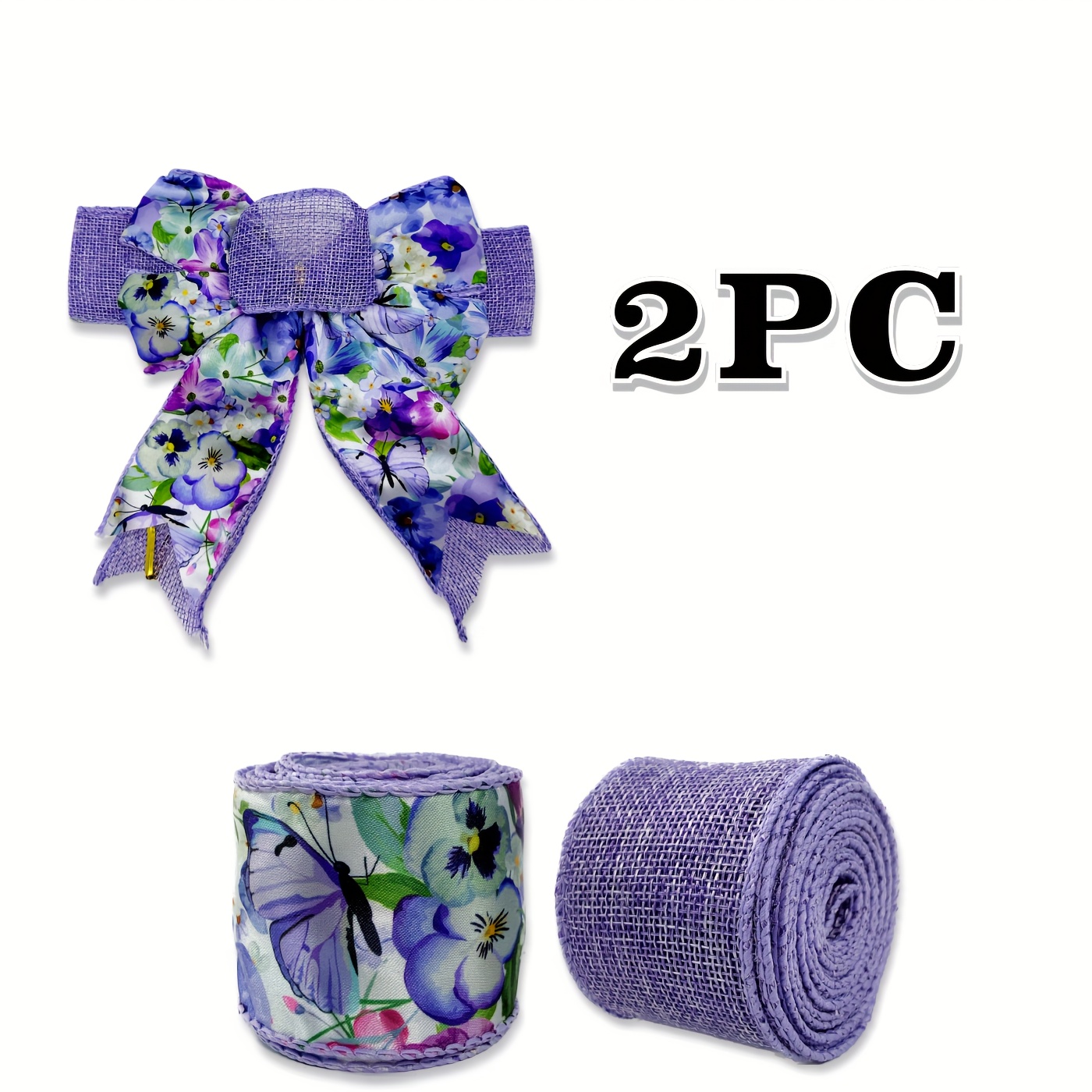 TEMU 2 Rolls Of Satin Ribbon Featuring A Floral Wired With Flowers, Suitable For Summer, Spring, Autumn, And Thanksgiving. Ideal For Crafting Gifts,