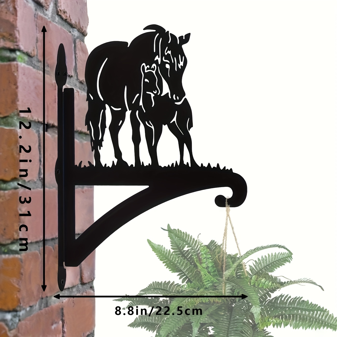 Image of Heavy Decorative Horse And Pony Silhouette Wall-mounted Plant Hanger-used For Outdoor Decoration Of Flowerpots, Lanterns, Bird Feeders And Wind Chimes