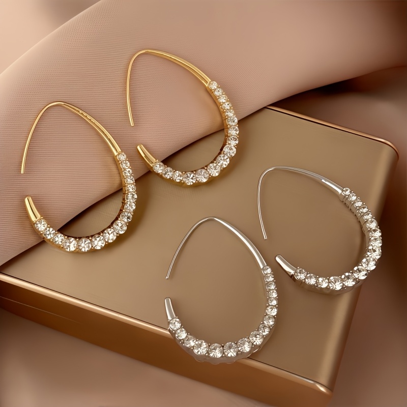 Women's Elegant Teardrop Hoop Earrings with Sparkling Rhinestones