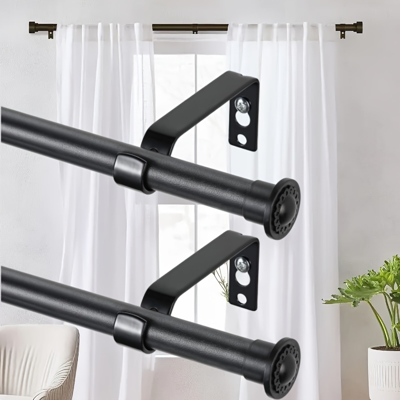 2- Install Black Curtain Rods - Extends 28-78 Inches, Perfect For Dorms, Apartments & Spaces - Heavy Duty Metal Rod With Mounting Brackets - Sleek For Minimalist Style