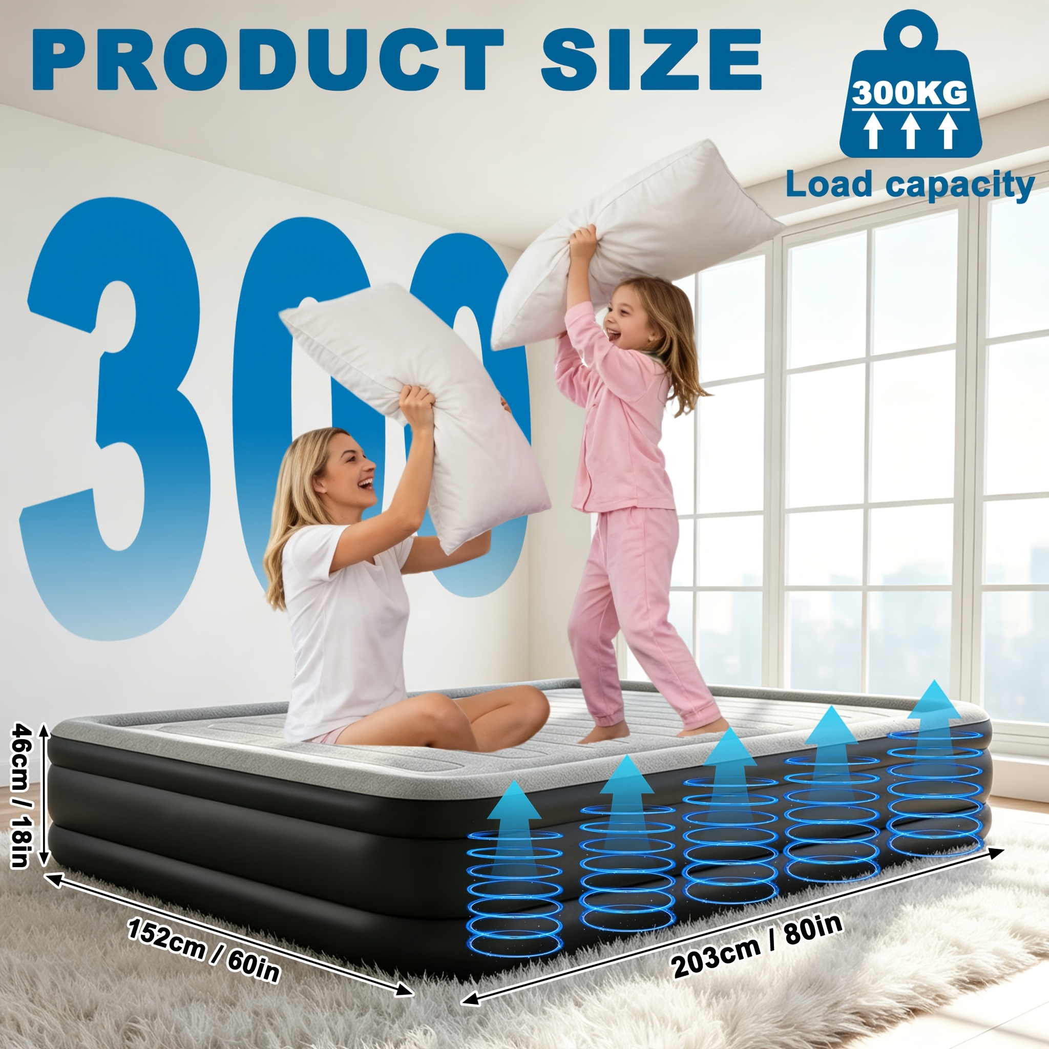 Self-inflating Air Bed, Inflatable Guest Mattress, Air Mattress With Bag, For Camping And Home Use, Up To 300kg Max, Gray