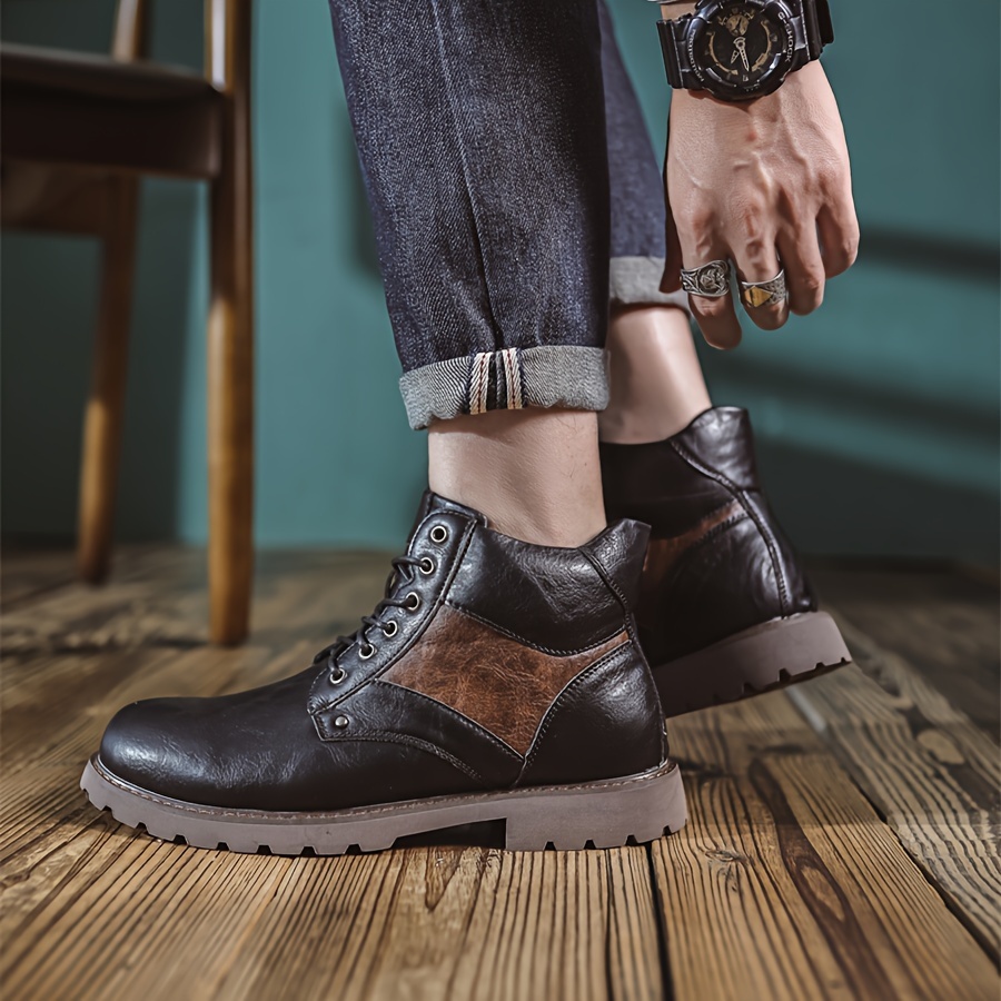 LMUIPMAA Men's Wingtip Toe Leather Oxford Dress Boots Side Zip Mid-Top Ankle Chukka Boot Business Formal Work Shoes For Men,Black,6.5 | Oxford & Derby