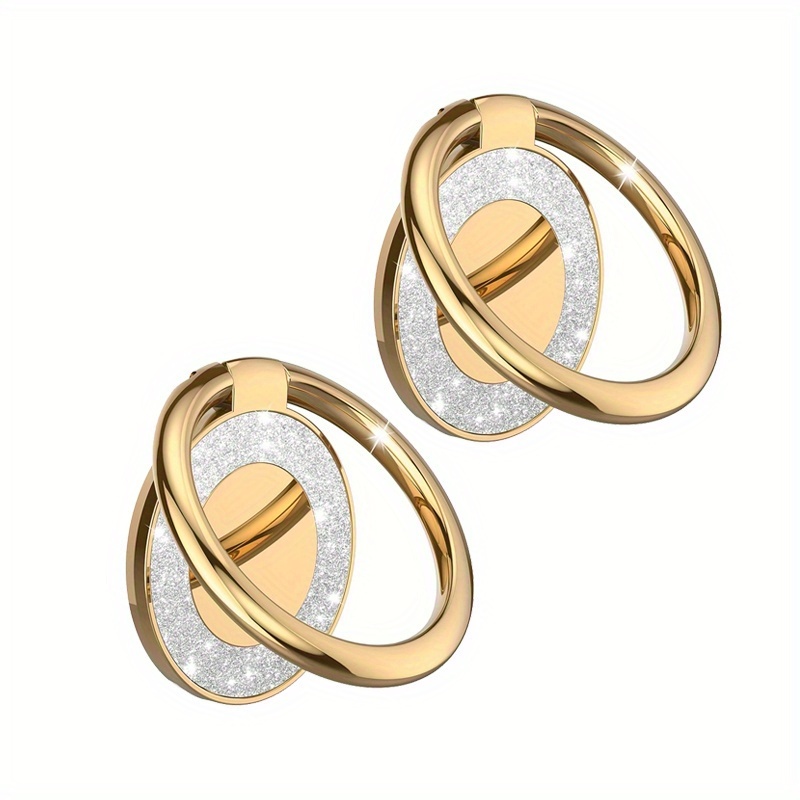 E-shop 2 Stück Handy Metall Finger Ring Schnalle für alle Mobiltelefone Desktop 360° Rotation Rückseiten Aufkleber Halter Smartphone Zubehör Glitzer