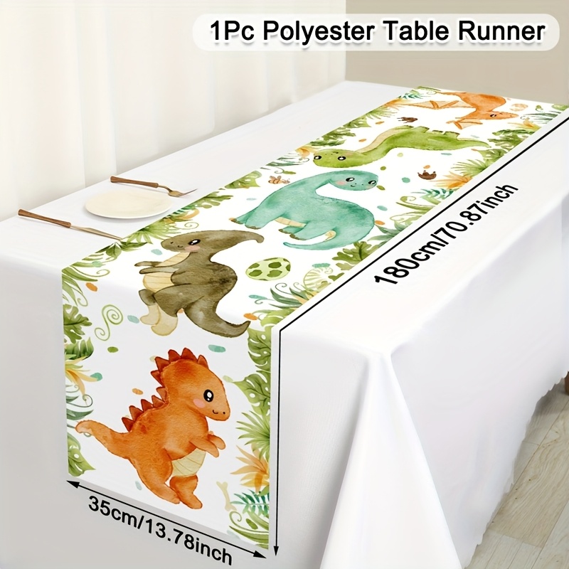 E-shop Tischläufer aus Polyester mit Wasserfarben-Wald-Dinosaurier, Deko für Dino-Party-Tischabdeckung Küche Esszimmer Geburtstagsfeier Zubehör