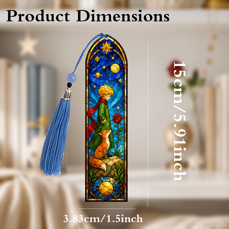 TEMU 1pc Little Prince Stained Rose Unique Acrylic Bookmark Design With Tassel Perfect As A Reading Aid For Teens Makes A Great Gift For Birthdays