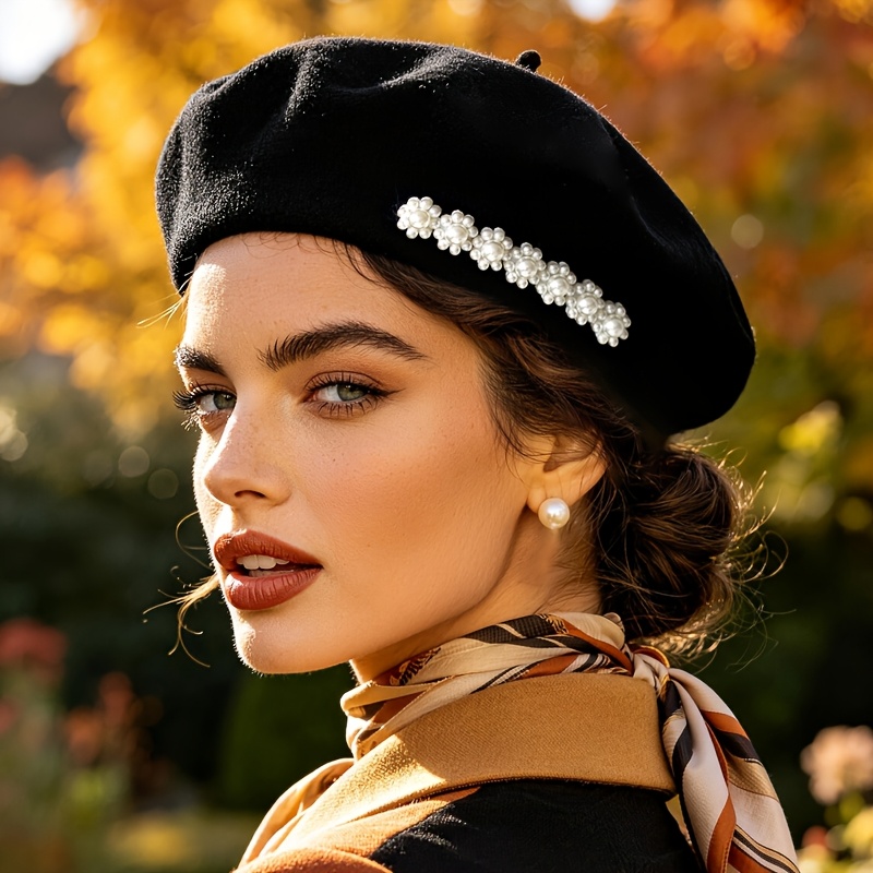 TEMU 1 pièce en laine pour femme à motif floral - bord, convient à toutes , bonnet en laine léger et chaud, lavable en machine, coupe non extensible