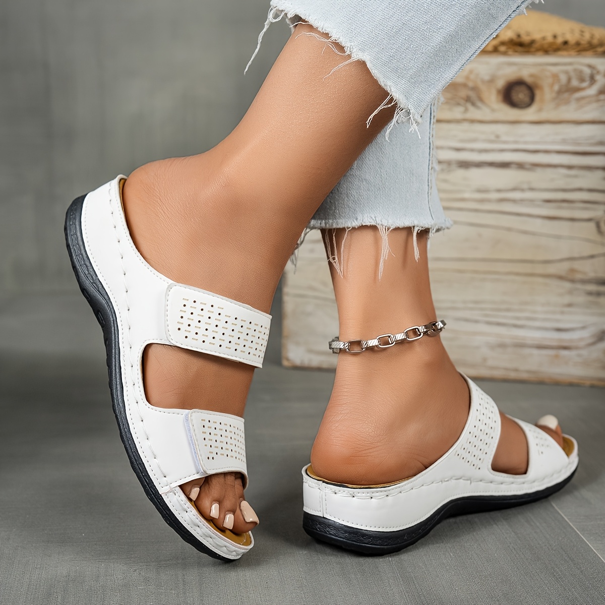 Women's Two-Strap Wedge Sandals, Lightweight Casual Beach Shoes
