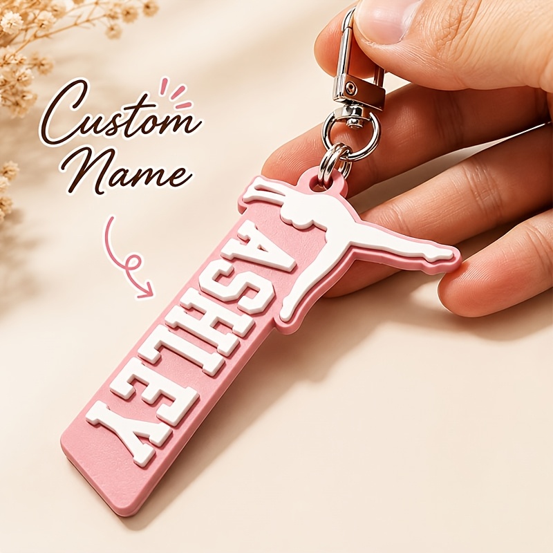 TEMU [2d Flat] [customized] 1pc Customized Personalized Text Name Keychain Acrylic Gymnastics Yoga Initial English Letter Nameplate Tag Bag Backpack