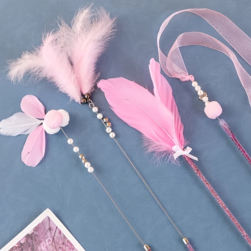 

4pcs Cat Teaser Wand Set With Bells & Feathers - Pvc, Interactive Play Sticks For All Breeds