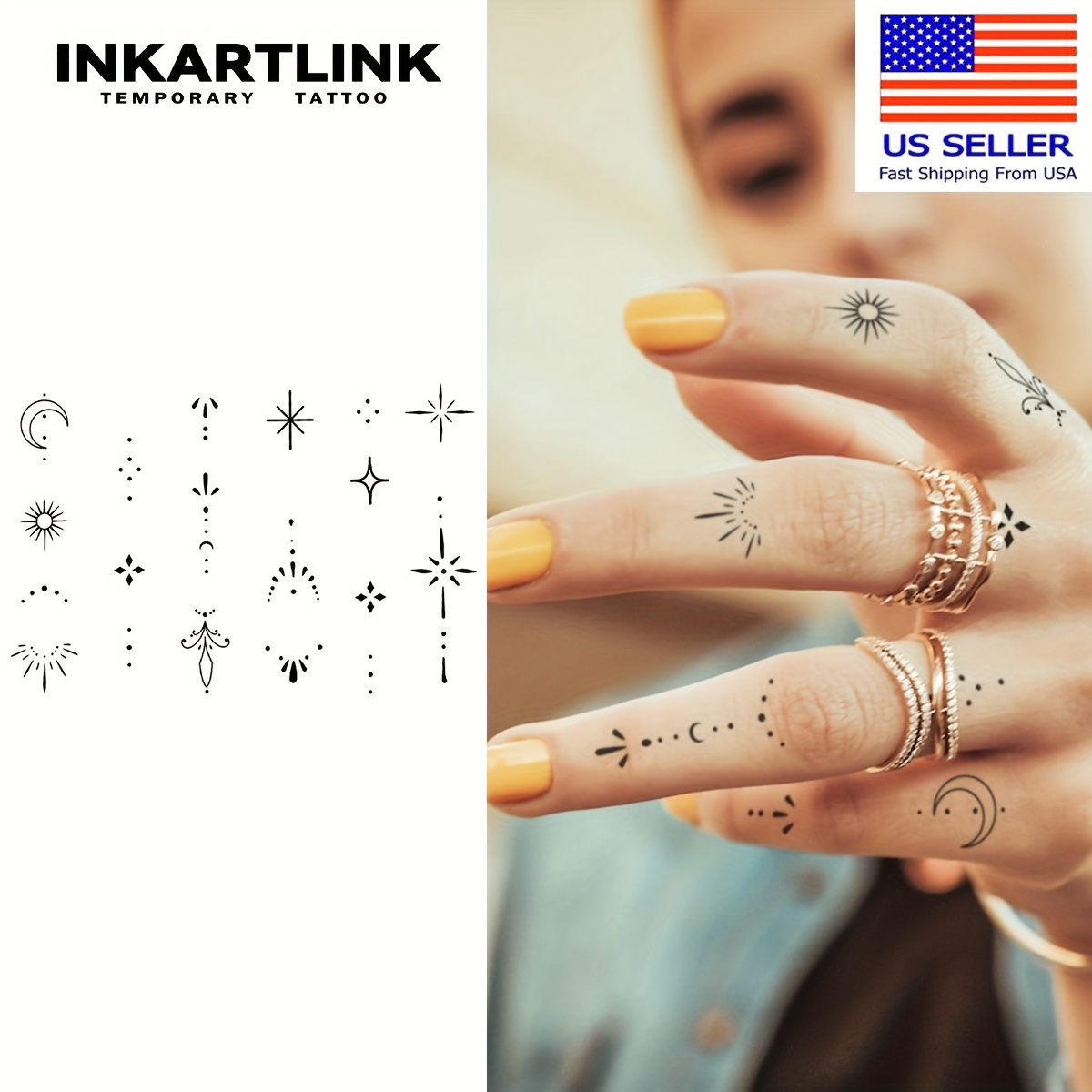 

Inkartlink , 2 Sheets Medium Semi Permanent Tattoo, Adult Art Design Temporary Tattoos, Lasts 1-2 (finger Tattoo For Women 2) For